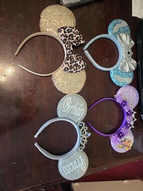 8 Assorted Sparkle Mouse Ear Headbands - Leopard, Birthday, Purple Floral, Blue